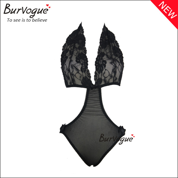 black lace cup neck halter mesh sexy teddy lingerie-13120