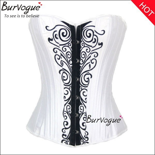 white-satin-push-up-corset-printing-bustier-for-women-21290