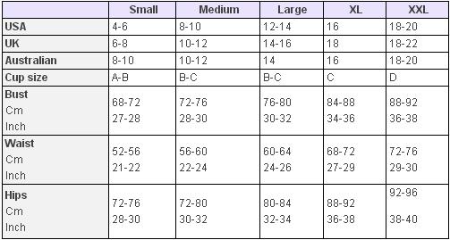 Waist Training Corset Size Chart