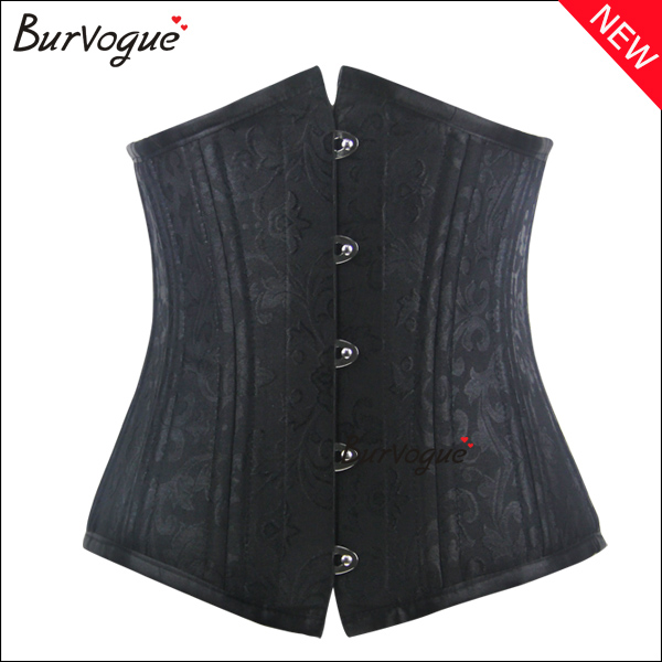 double steel bone waist training corset black elegant jacquard waist trainer wholesale-23071