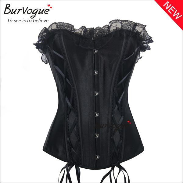 Fashion Black Stain underbust Ribbon Trim Lace corset