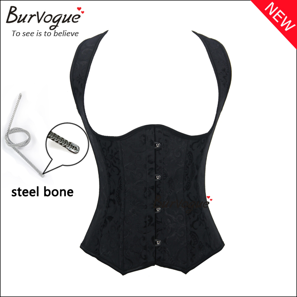 black jacquard bustier waist training corset cincher vest-22033