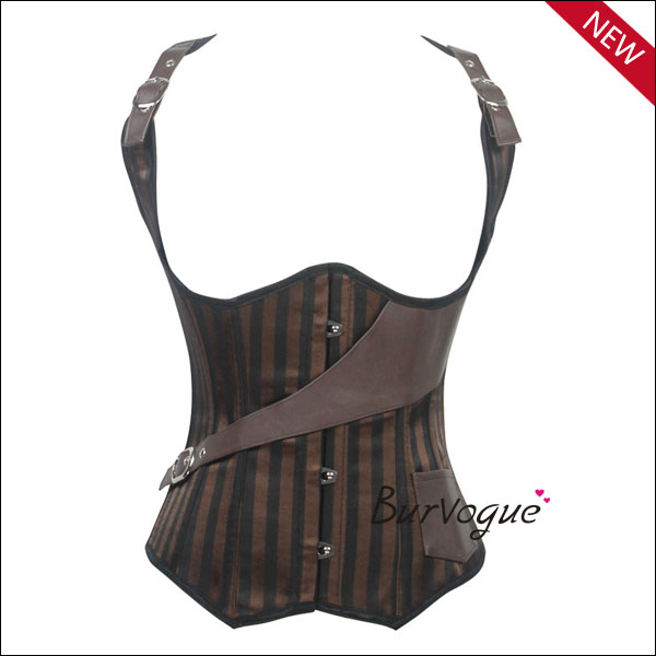 gothic brown steel boned steampunk waist cincher corset-22031