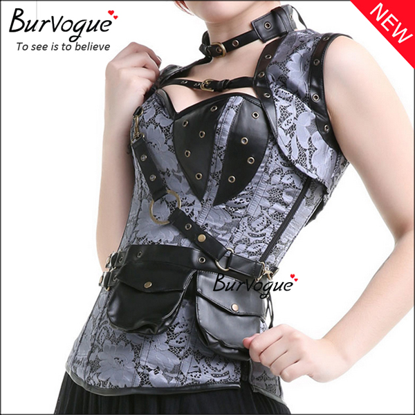 grey-steampunk-corset-zip-12-steel-boned-bustier-tops-23081 grey-steampunk-corset-zip-12-steel-boned-bustier-tops-23081