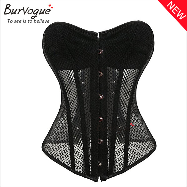 new mesh black waist trainer corset top thin buster for lady-21432