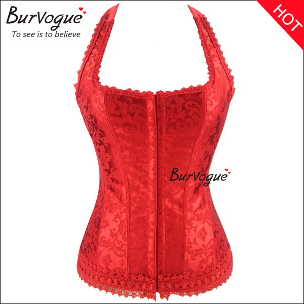 red-jacquard-halter-overbust-corset-and-bustier-tops-21400
