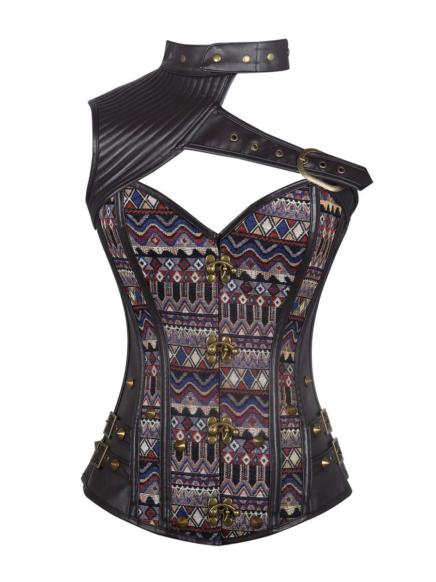 CHICSTYLE Korset Vrouwen Corset met Bandjes Zwart Overbuste Corset Plus Size Bloemen Jacquard Corset Rits Top Steampunk Corset (Nieuw Roze, M), roze, M
