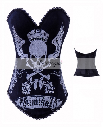 Silver Skull Pattern Fashion Top Corset With Chain