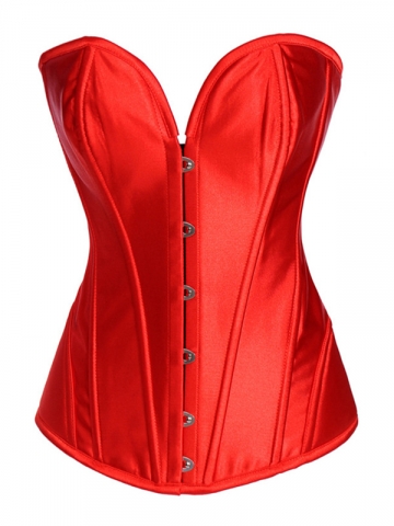 Wholesale Red/White Steel Boned Satin Overbust Corset Tops