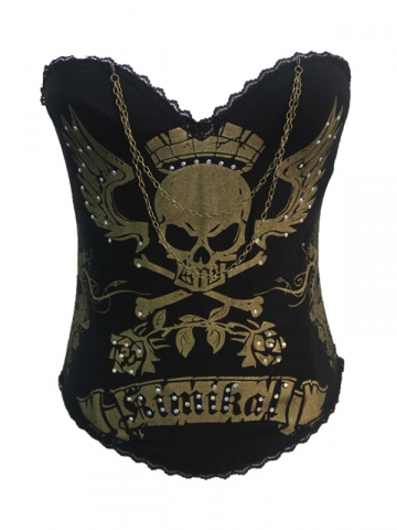 Wholesale Skull Pattern Overbust Corset Tops With Chain 