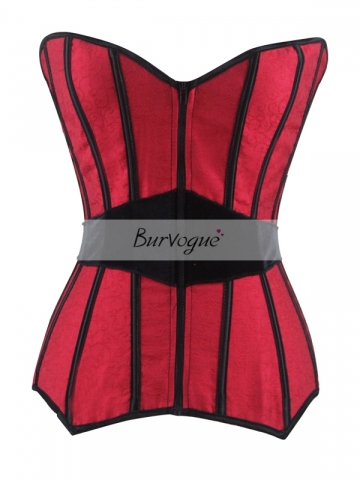 Black and Red Vertical Stripe Overbust Corset Tops