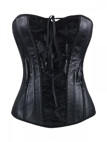 Back Hollow out Black Leather Over Bust Corset Bustier