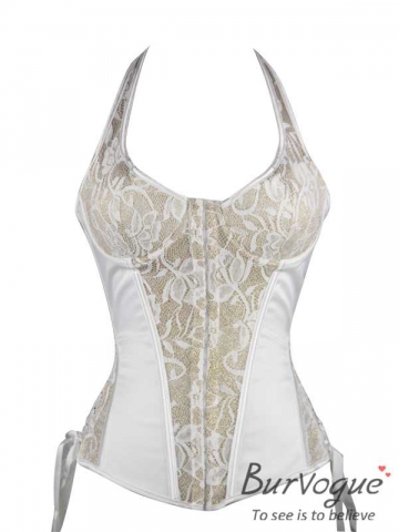 Flora Embroidery Decorated White Bridal Corset with Strap