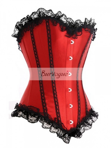 Red Lace Satin Women Overbust Corset Tops