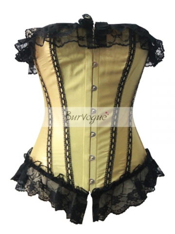 Adorable Gold Lace Overbust Corset Tops with Overlay Lace