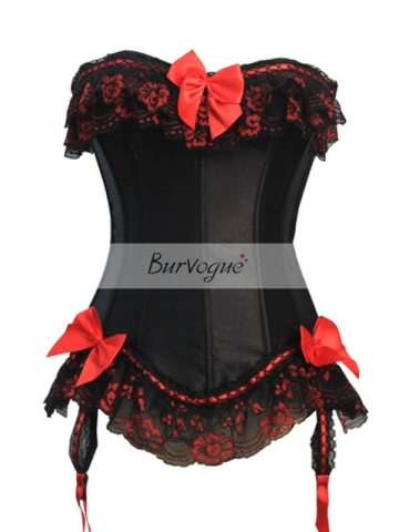 Alluring Red Bow Satin Overbust Corset For Wholesale