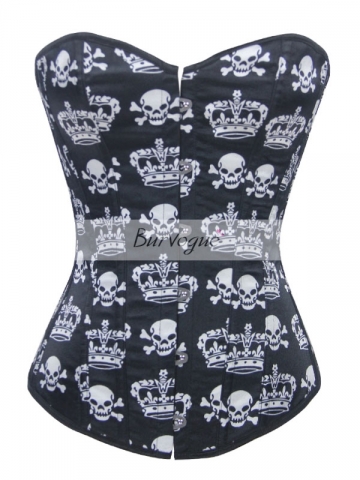 Plus Size Corsets Satin Bustier Tops With Skull Pattern 