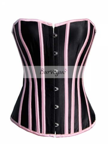 Classical Pink Stripe Black Satin Women Corset Wholesale