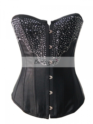 Black Stain Corset Bustier Top With Rhinestones