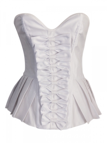 Elegant White Ruffle Bridal Overbust Corset Tops With Bows