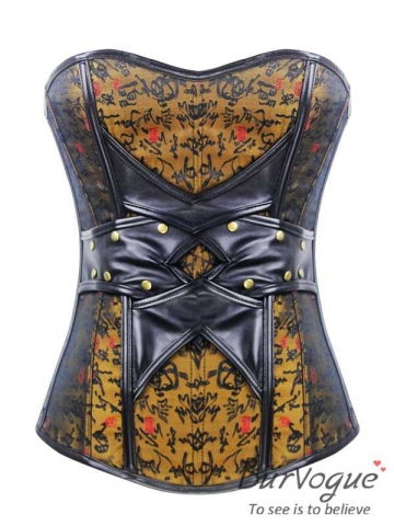 China Style Jacquard Bustier Leather Corset Tops With Zipper