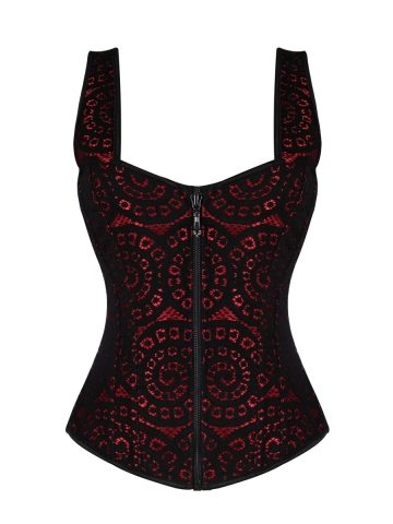 Red Gothic Steampunk Dobby Overbust Corsets Tops With Straps