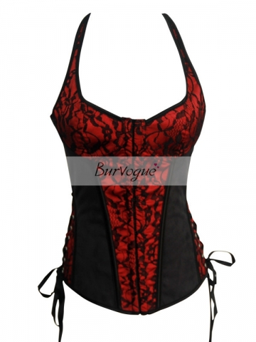 Lace Cover Red Halter Overbust Women Corset Wholesale