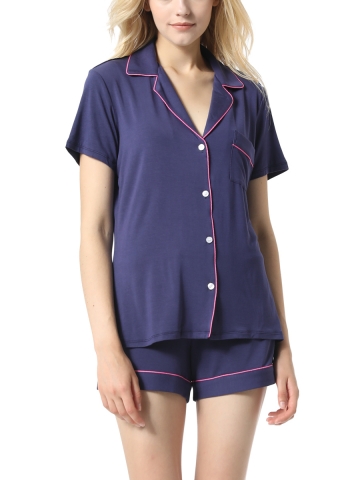 Short Sleeve Modal Button Soft Sleepwear Pajamas Sets