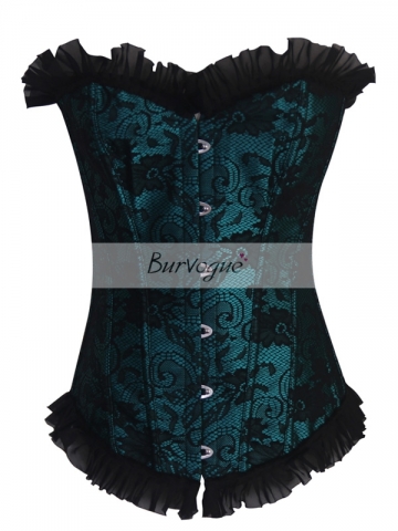 Green Lace Around Overbust Corset With Metal Bust