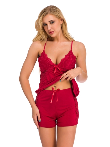 Wholesale lingerie Women's Pajama Top Shorts Sleepwear set 
