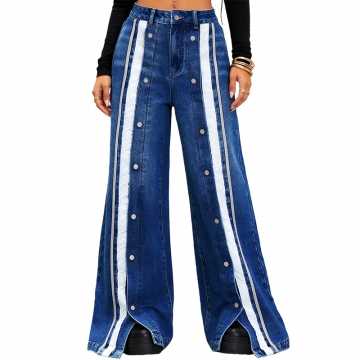 Women's Mid-Rise Straight Leg Jeans-Button-Front Denim Pants