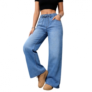 Women's High-Waisted Wide-Leg Jeans with Drawstring Waist