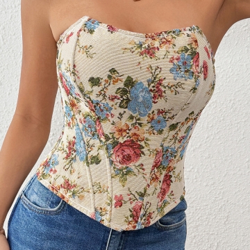 Strapless Floral Corset Top – Sculpted Elegance daily wear