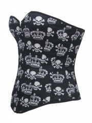 Fashion Skull and Kings Crown Black Satin Corset