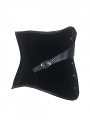 Vogue Underbust Black Velvet Steel Boned Corset With Belts