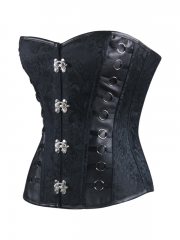 Steel Ring Decorated Black Leather Overbust Corset Tops