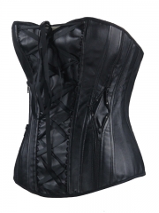 Back Hollow out Black Leather Over Bust Corset Bustier