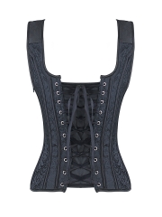 Women Strap Corset with Cups Black Overbust Corset Tops 