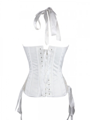 Flora Embroidery Decorated White Bridal Corset with Strap