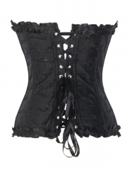 Elegant Dowager Black Embroidery Satin Overbust Corset