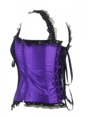 Purple Hanging Beads Women Satin Zipper Overbust Corset