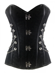 Black Steel boned Steampunk Corset Tops With Chain Wholesale