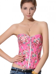 Pink Rose Flora Denim Zipper Outwear Women Corset