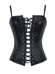 Black Front Lace Up Leather Overbust Corset Tops Wholesale