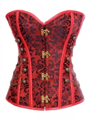 Red Strong Steel Boned Floral Corset Top With Printed Peony