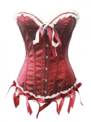Beautiful Lace Trim Corset Tops Red Satin Bustier With Bow