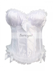 White Cute Overbust Corset Wedding Tops Embroidered Fabric