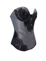 Grey Plus Size Satin Overbust Corset Lace Bustier Tops
