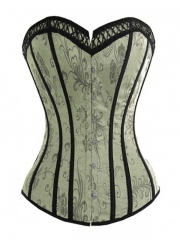 Victorian Floral Satin Overbust Corset Ribbon Bustier