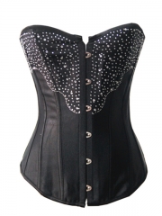 Black Stain Corset Bustier Top With Rhinestones